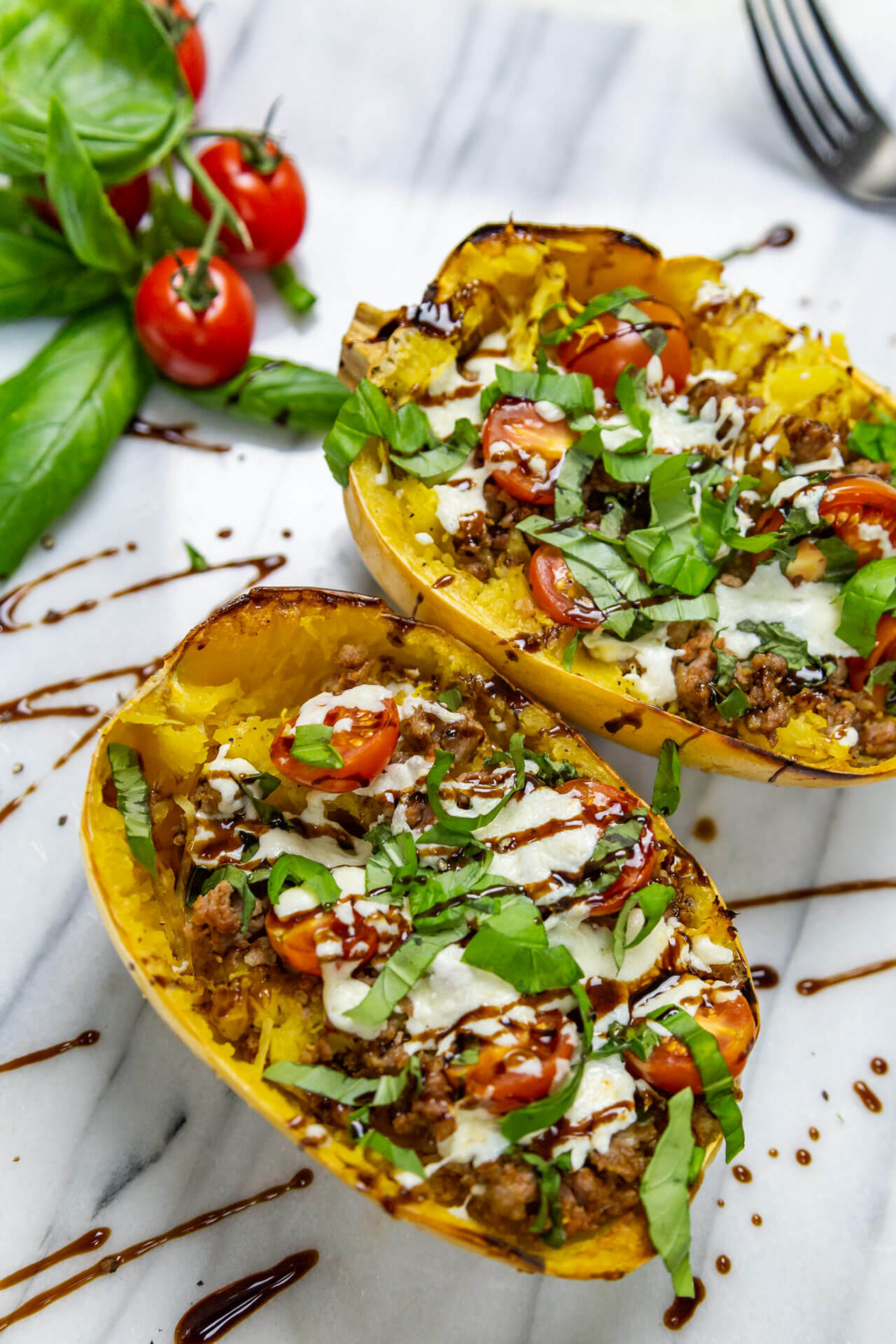Italian Caprese Stuffed Spaghetti Squash
