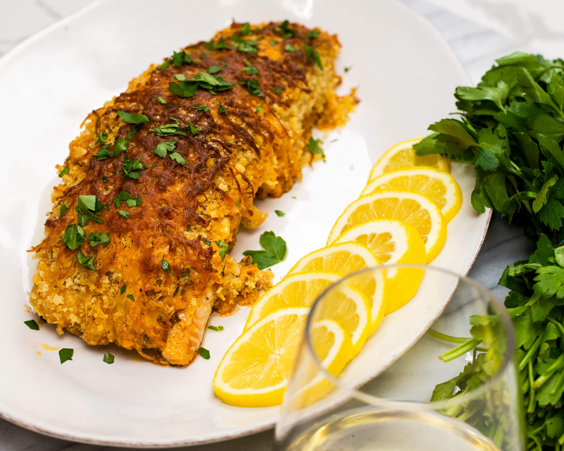 Cheesy Crusted Salmon Bake